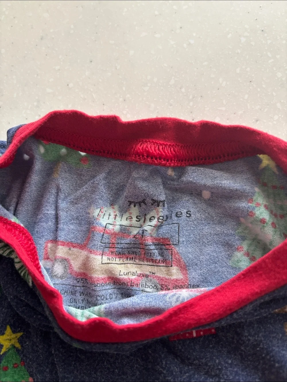 Little Sleepies Kids Navy Christmas Tree Pajama Set with Red Trim